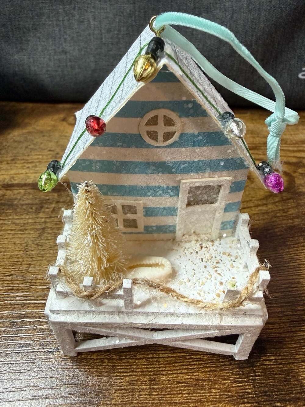 EUC St Nicolas Square Coastal Beach House Lighted Ornament